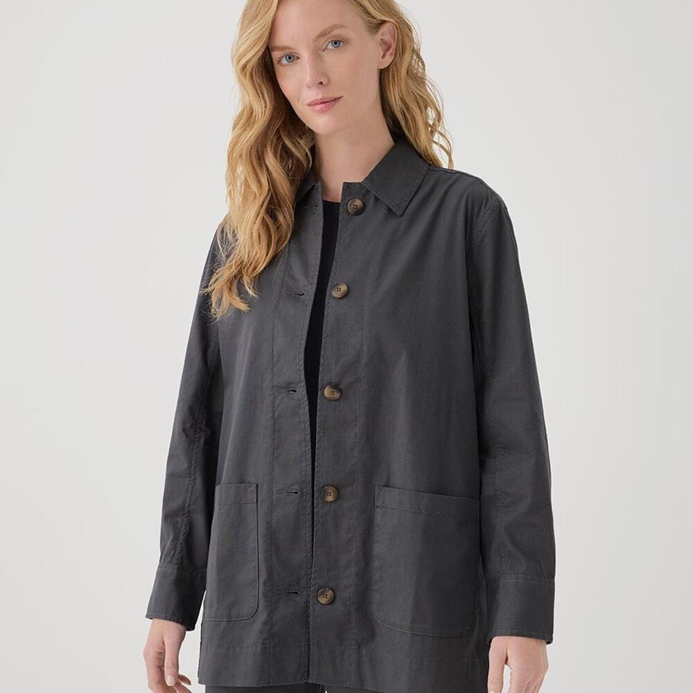 Pact Women's Daily Twill Oversized Lightweight Chore Jacket Gray 2XL